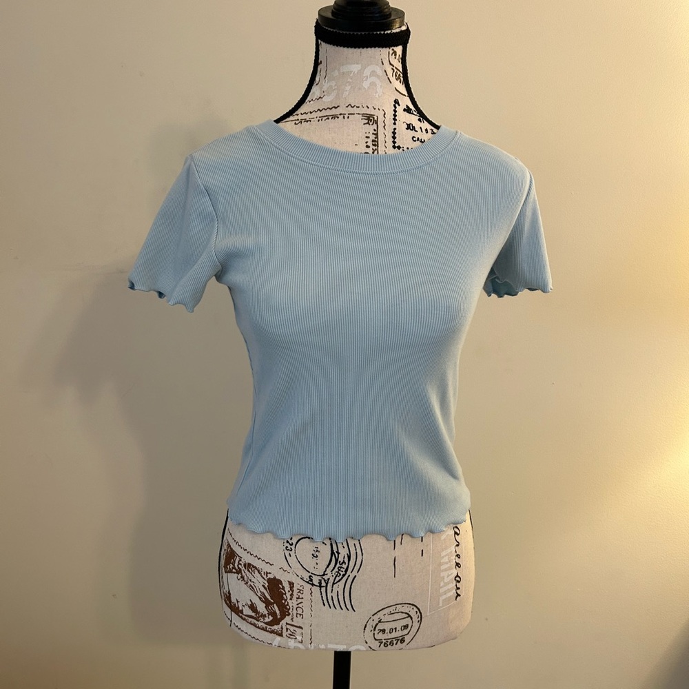 Forever 21 Sky Blue Ribbed Short Sleeve Top